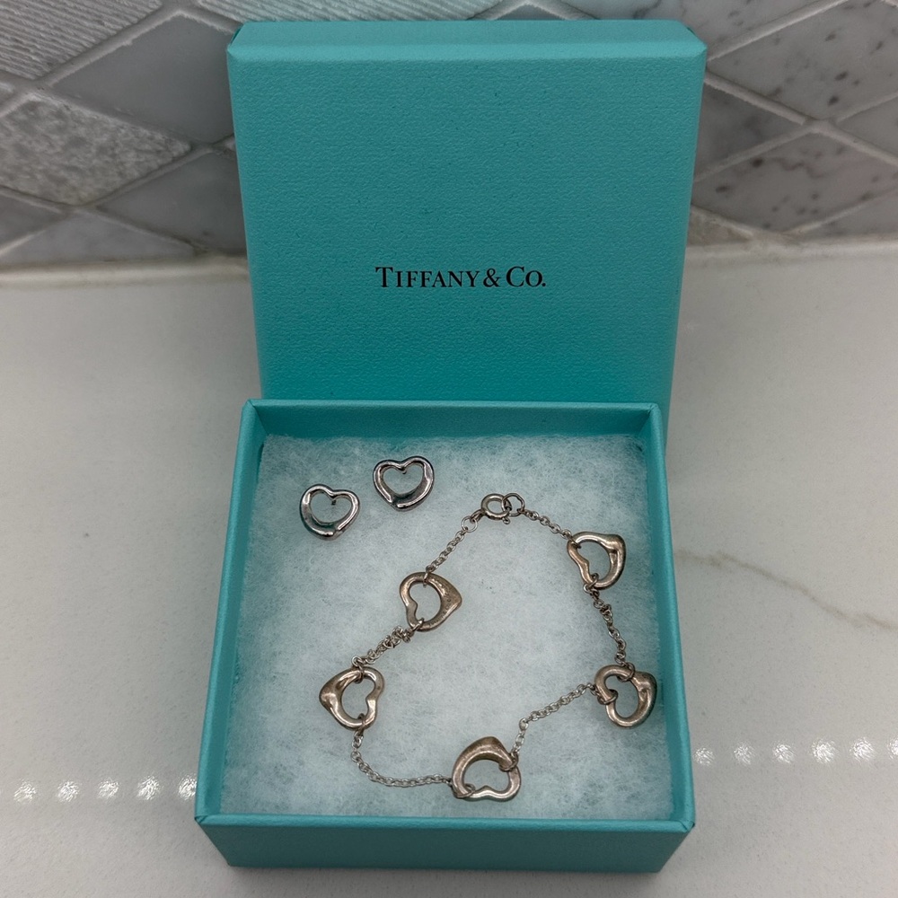 Tiffany & Co. Elsa Peretti Open Heart Bracelet and Earring Set